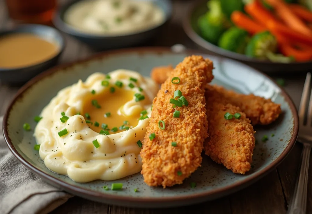 Comfort food: chicken tenders and mashed potatoes