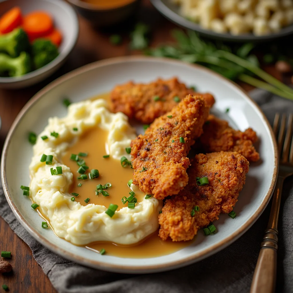 Mashed potatoes with crispy chicken